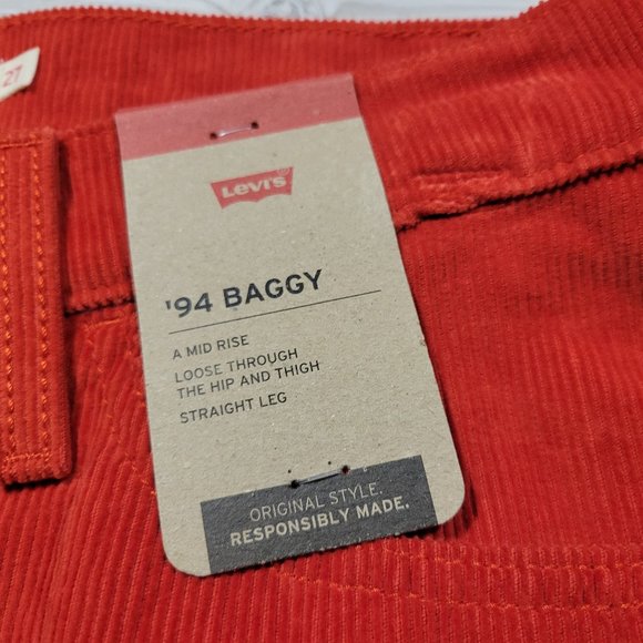 Levis 94’ Baggy Mid Rise Sz 24 - 34 Straight Leg Corduroy Dad Jeans Blood Orange - Picture 3 of 12